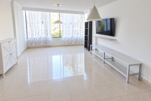 Sala minimalista luminosa y ordenada